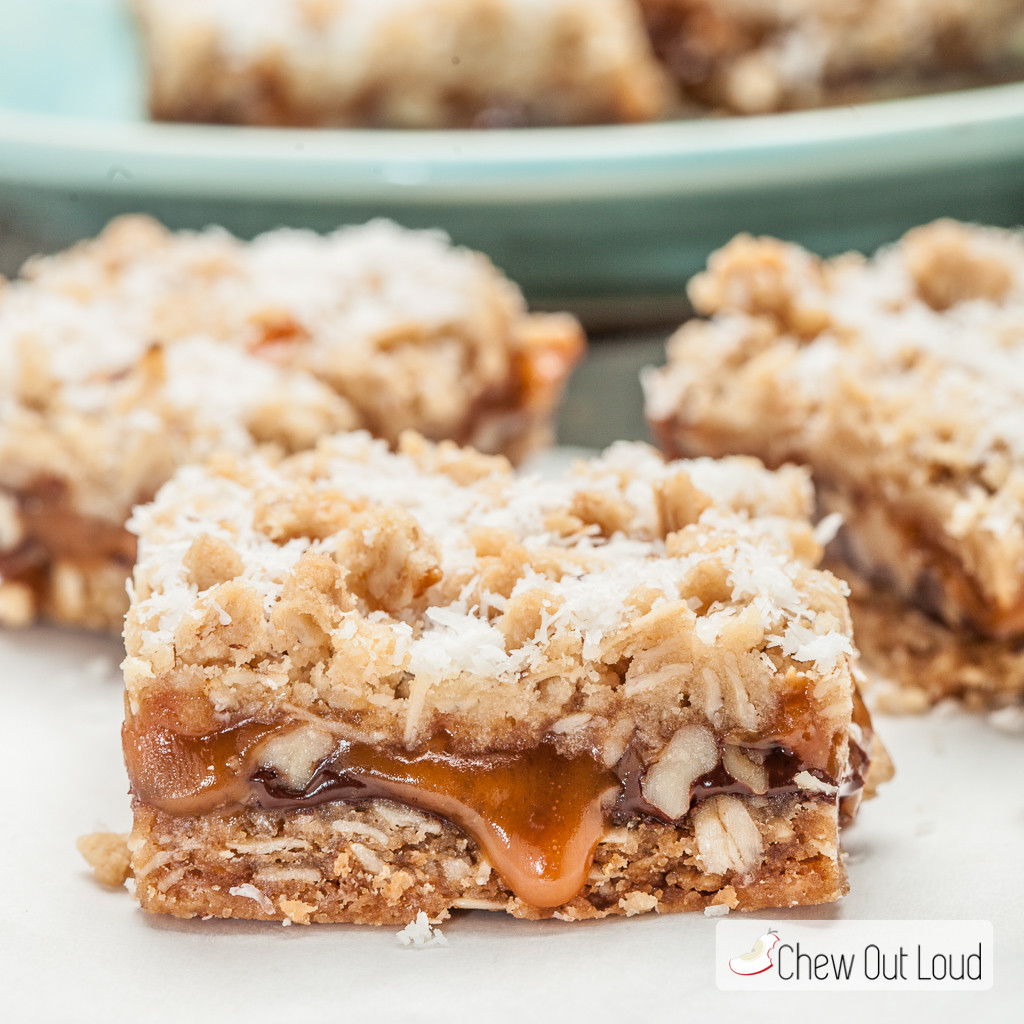 Carmelita Bars with shredded coconut