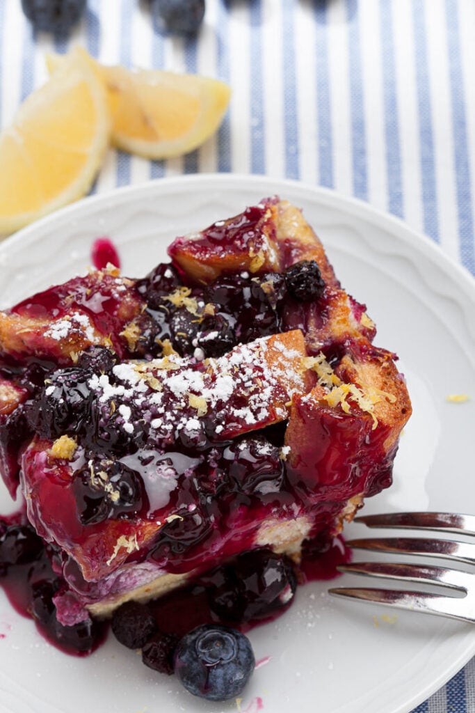 Blueberry Lemon French Toast Bake Slice on plate 