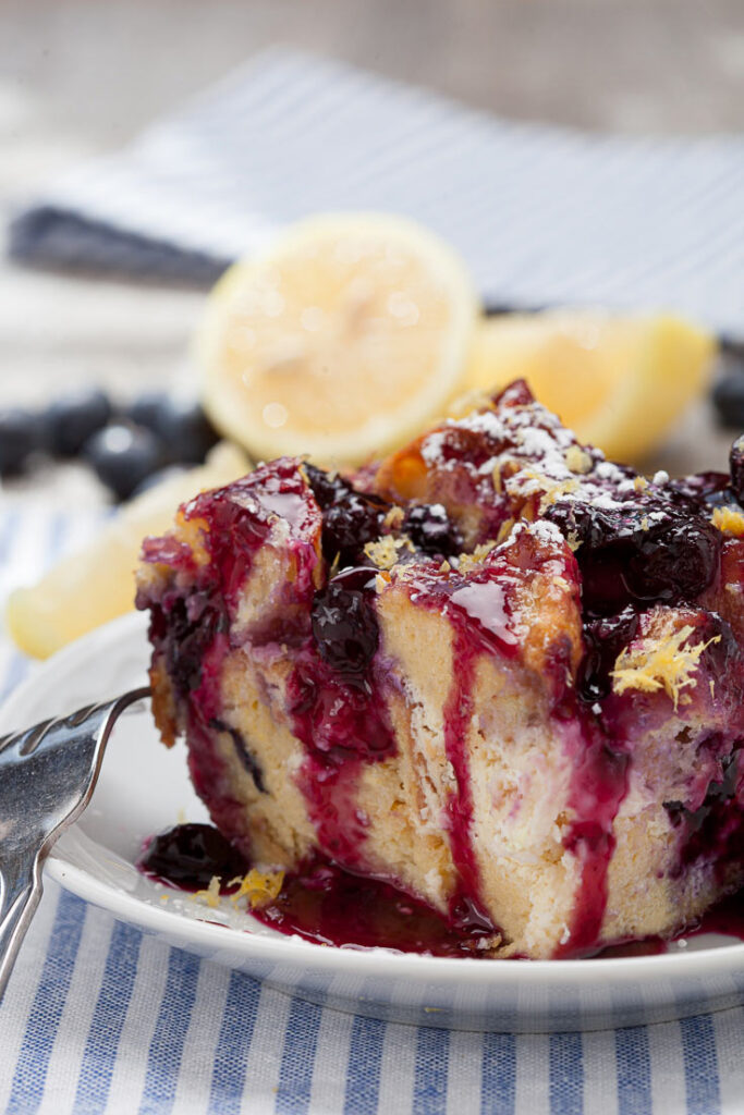 Blueberry Lemon French Toast Bake slice on plate