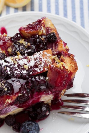 Blueberry Lemon French Toast Bake slice on plate