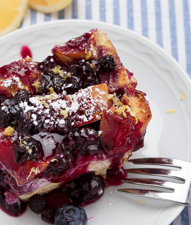 Blueberry Lemon French Toast Bake slice on plate