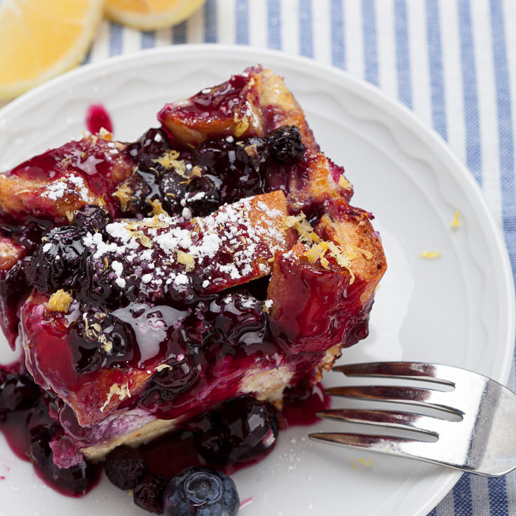 Blueberry Lemon French Toast Bake slice on plate