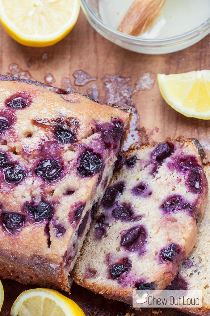 blueberry bread with lemon glaze slices