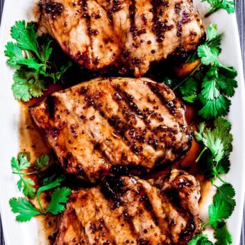 Grilled pork chops with honey mustard sauce