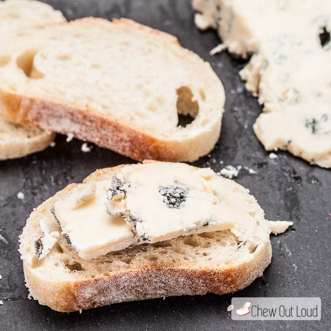 Slices of Baguette with Blue Cheese