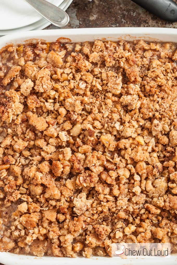 peach crisp in pan