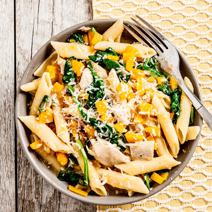 Butternut Squash Penne Pasta in a Bowl