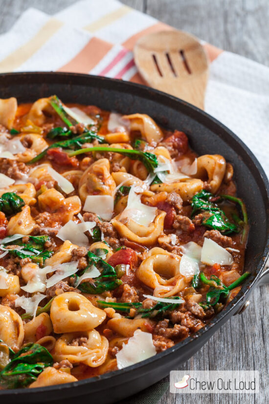 One Pan Tuscan Tortellini with Sausage and Spinach