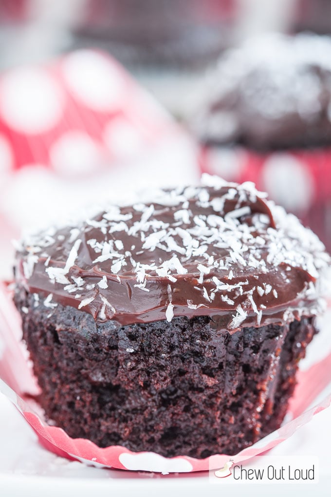 Chocolate Zucchini Cupcakes with Shredded Coconut 