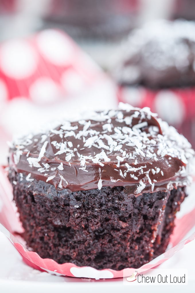 chocolate zucchini muffins with chocolate ganache