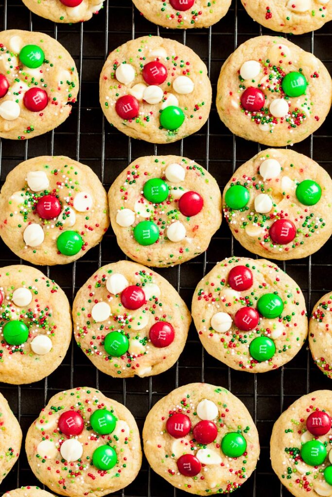 m&m cookies, christmas cookies, christmas m&m cookies