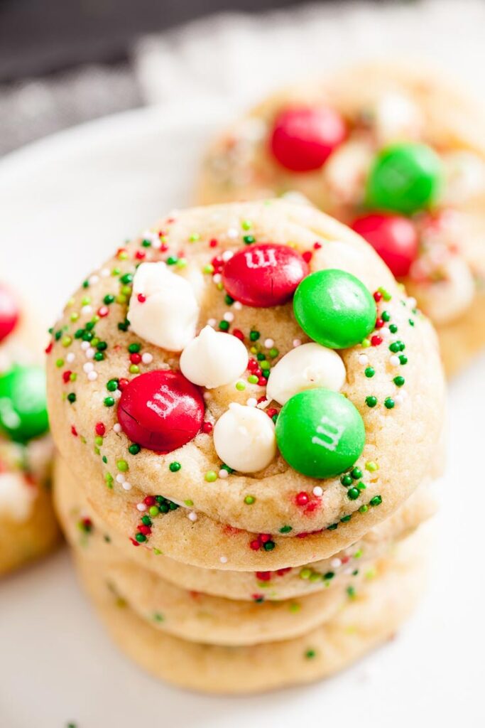 m&m cookies, christmas cookies, christmas m&m cookies