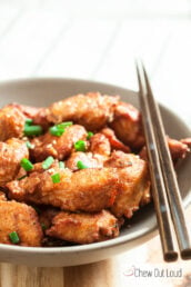 Bowl of Chicken Mochiko with Chopped of Scallions