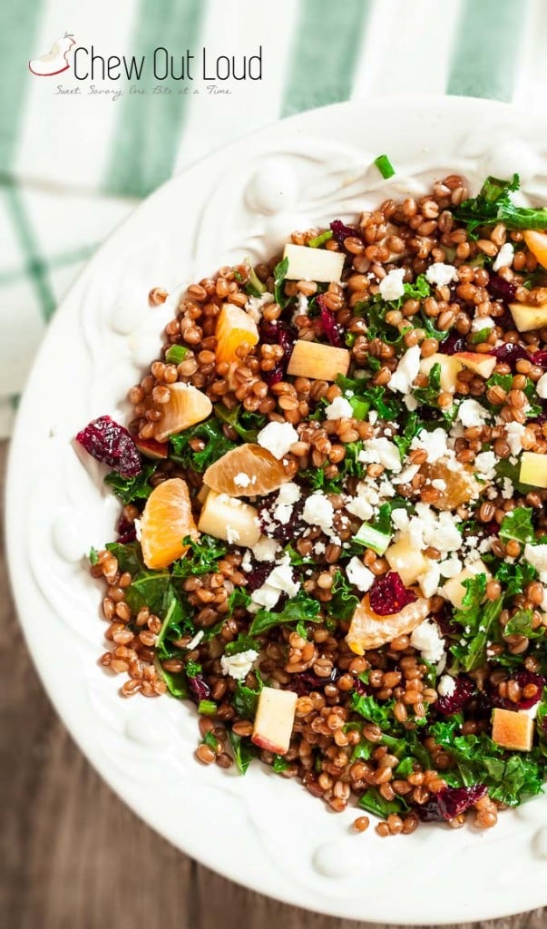 Wheat Berry Salad with chopped Apples and Oranges