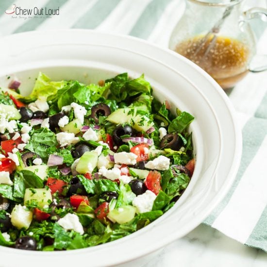 greek salad in a serving bowl