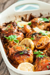 A Casserole of Garlic Roast Chicken with Lemon