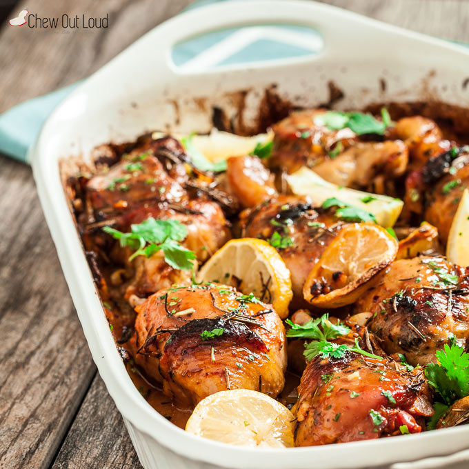 A Casserole of Garlic Roast Chicken with Lemon