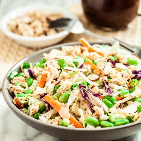 ramen cabbage salad in a bowl