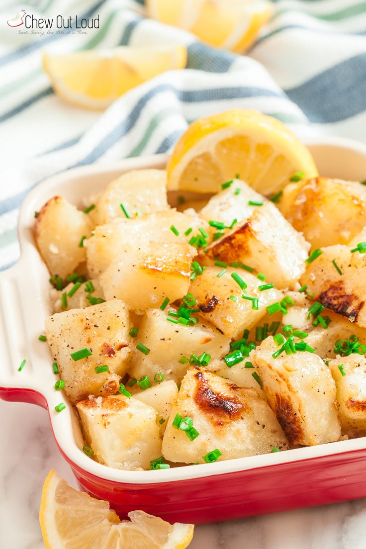 garlic lemon potatoes, roasted potatoes, lemon potatoes, garlic potatoes