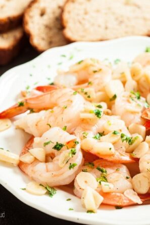 A Plate of Garlic Shrimp with Bread