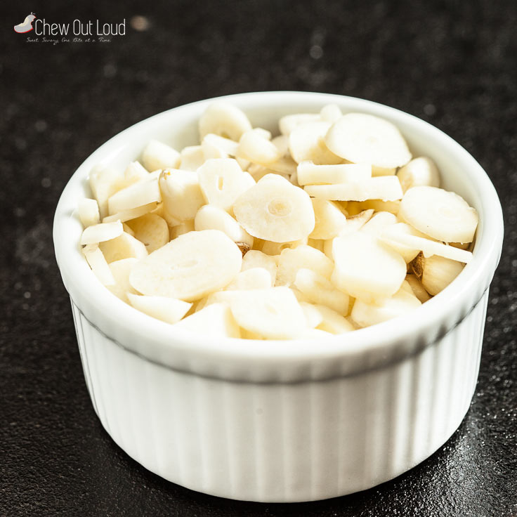 sliced garlic in a bowl
