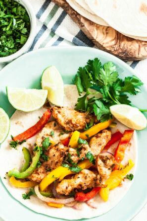 Baked Fajitas with Parsley and Slices of Lime