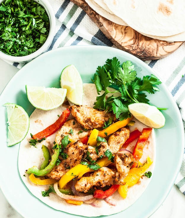 Baked Fajitas with Parsley and Slices of Lime