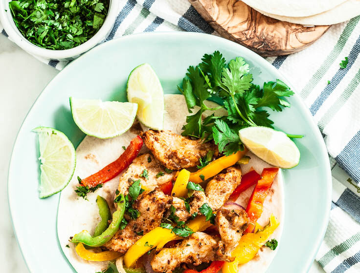 Baked Fajitas with Parsley and Slices of Lime