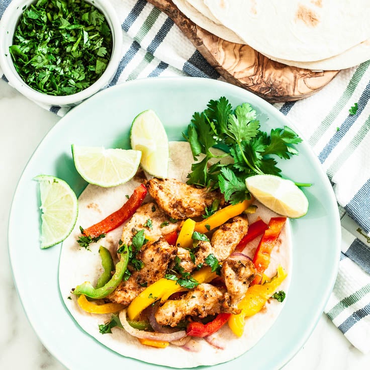 Baked Fajitas with Parsley and Slices of Lime