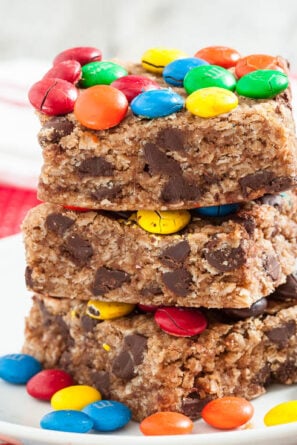 Stacked of Cookie Bars with M&M