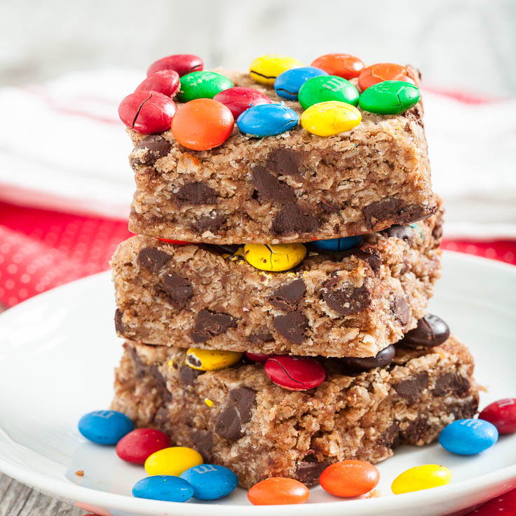 Stacked of Cookie Bars with M&M