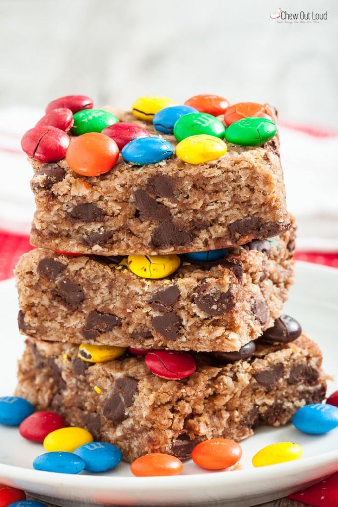 A Stacked of Chocolate Bars with M&M Toppings