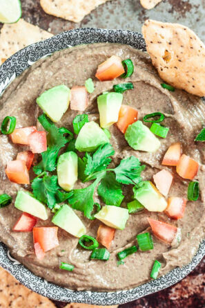 Black Bean Avocado Dip with Tortilla Chips