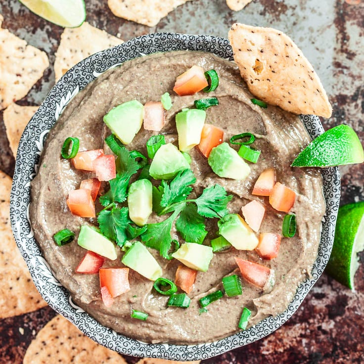 Black Bean Avocado Dip with Tortilla Chips