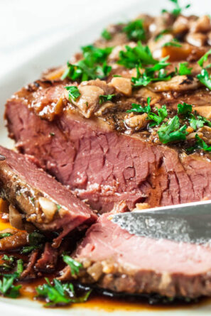 slow cooker brisket on a plate