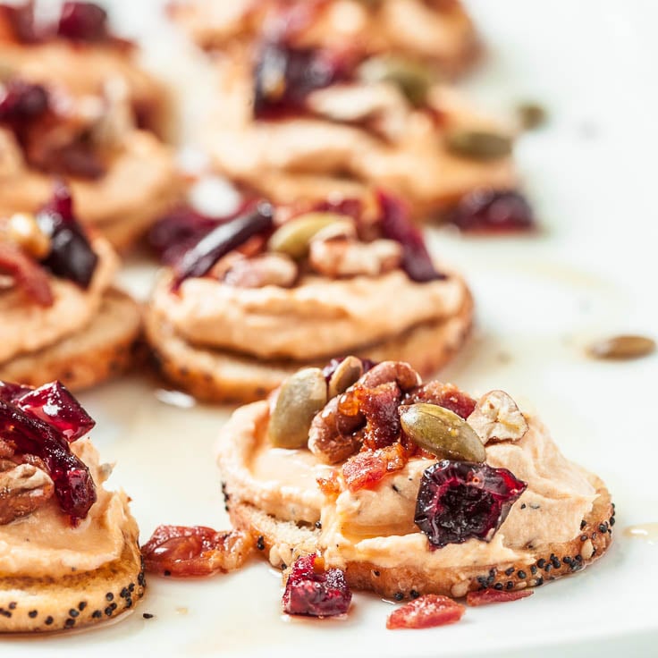 pumpkin bacon goat cheese crostini