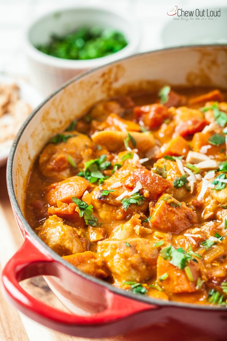 sweet potato stew, coconut stew, chicken stew, chicken sweet potato stew, chicken curry stew