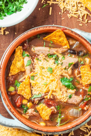 Nacho Chicken Soup with Shredded Cheese