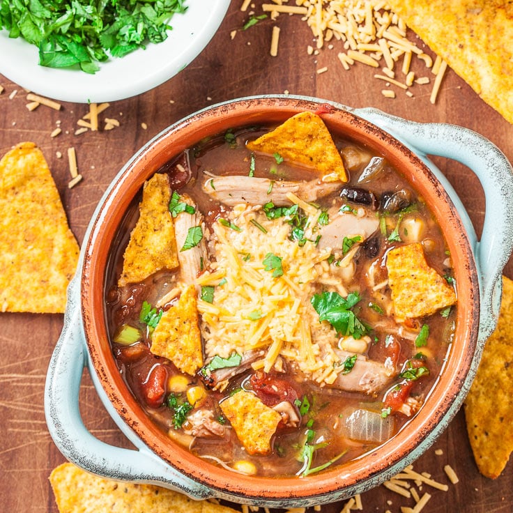 Nacho Chicken Soup with Shredded Cheese 