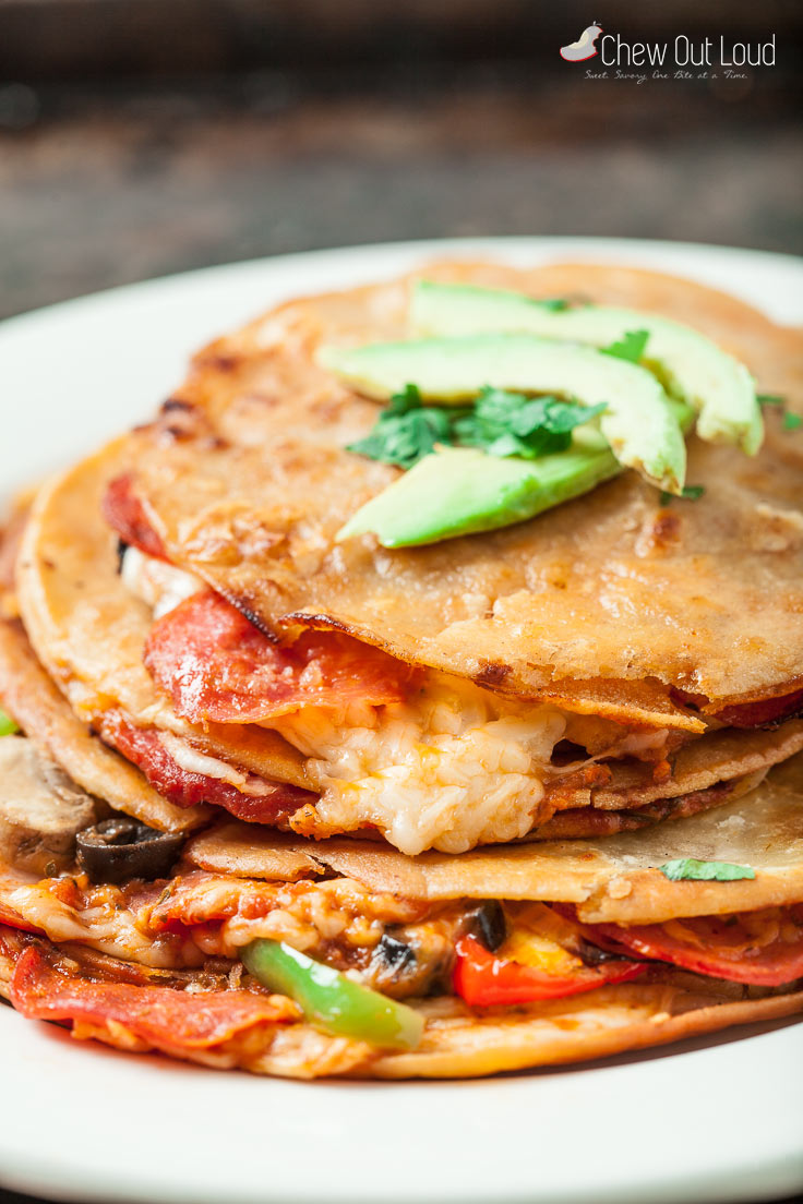 pizza quesadila with cheese and pepperoni