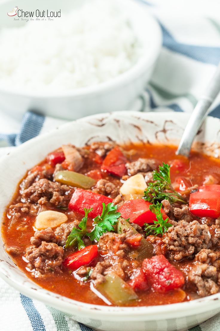 stuffed pepper soup in bowl with spoon