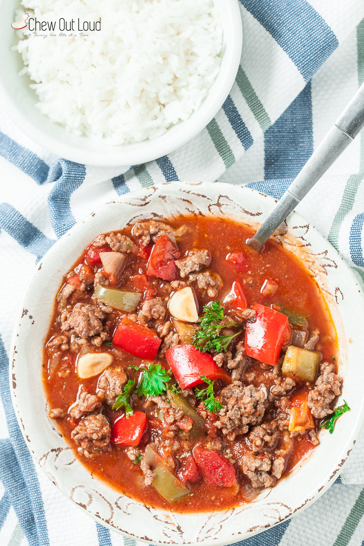 stuffed pepper soup in bowl with spoon