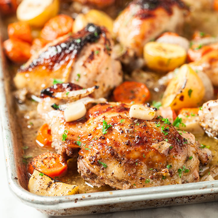 Sheet Pan Roast Chicken with Carrots and Potatoes