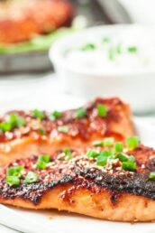 miso glazed salmon on a plate
