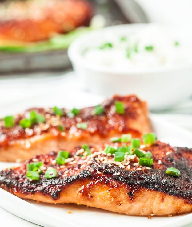 miso glazed salmon on a plate