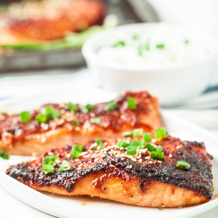 miso glazed salmon on a plate