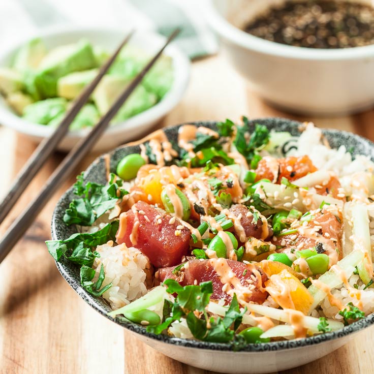 Poke Bowl with Tuna and Salmon 