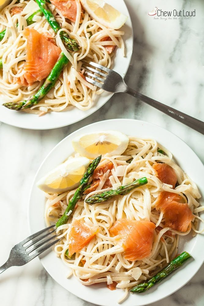 Lemon Pasta with Smoked Salmon and Asparagus | Chew Out Loud