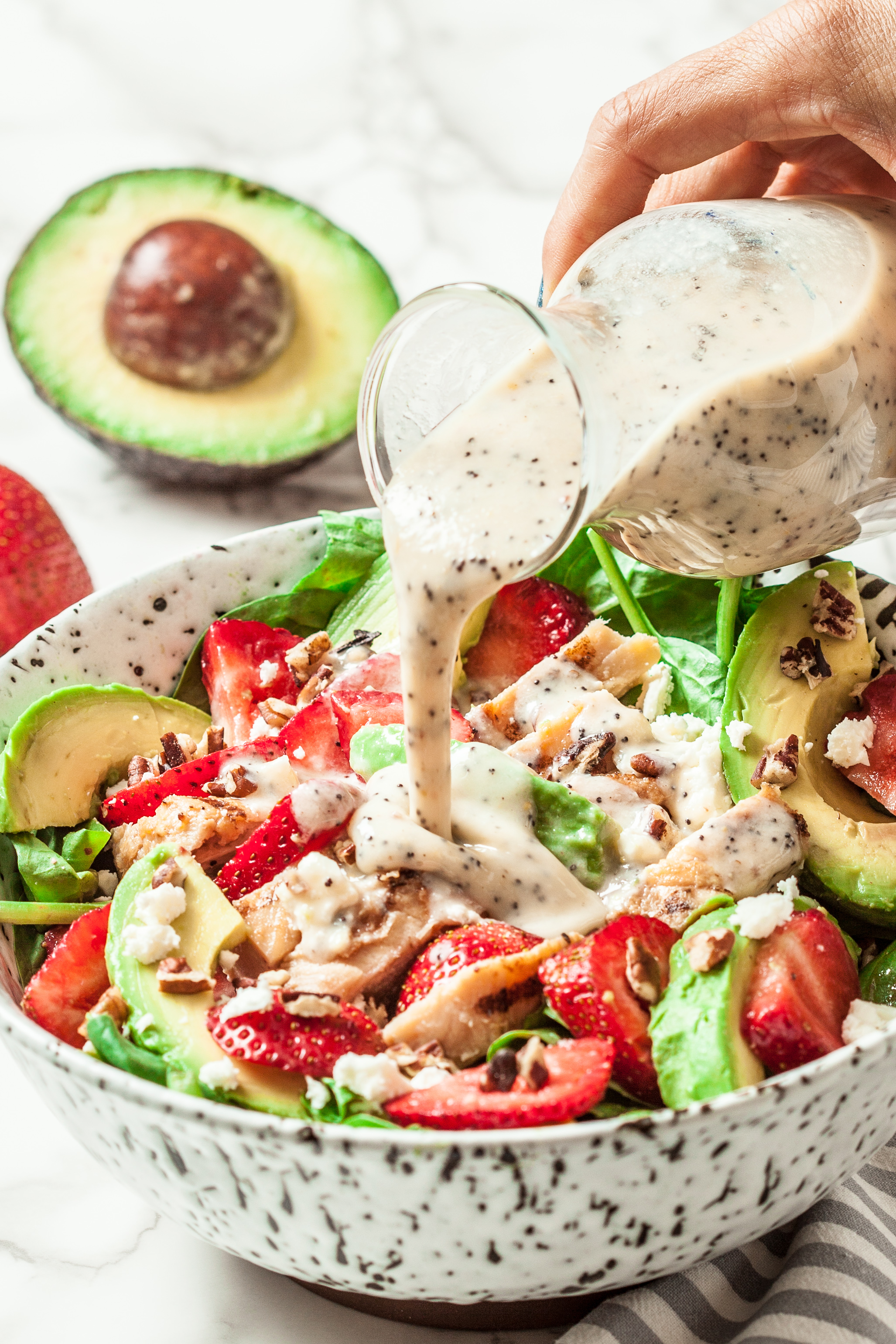 Strawberry Spinach Avocado chicken Salad with Poppyseed Dressing 3