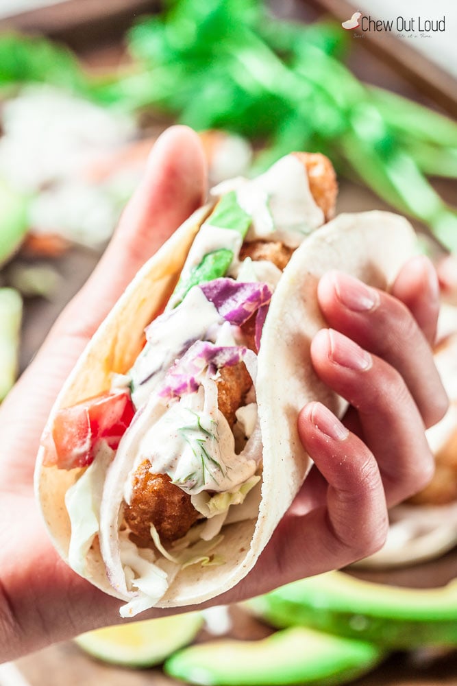 Crispy Baja Fish Tacos with Creamy Lime Sauce - Chew Out Loud